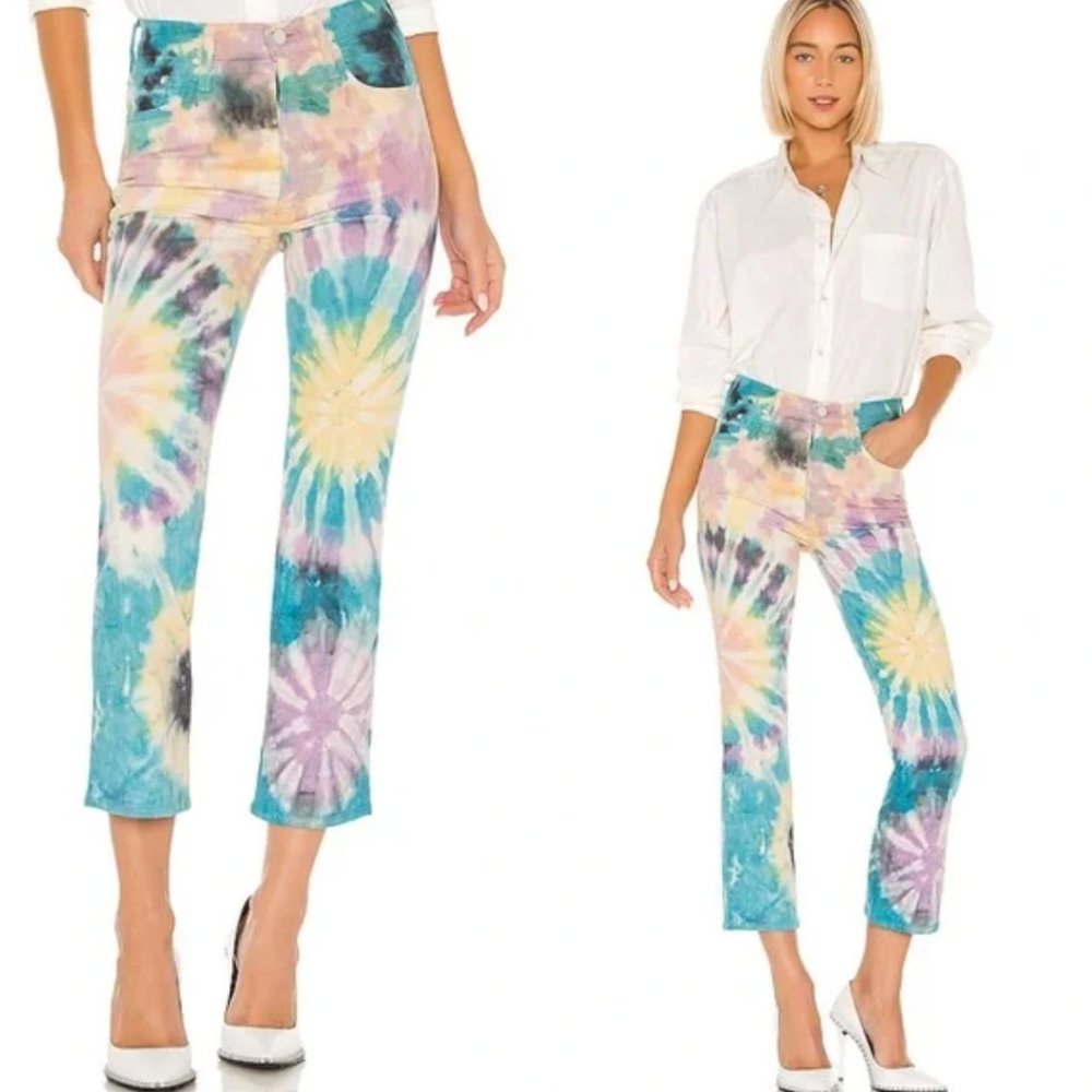MOTHER The Tripper tie-dye bootcut cropped jeans